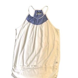 Lija Blue and Cream Relaxed Backless Tank Top